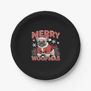 French Bulldog Santa Claus Hat Merry Christmas Dog Paper Plate