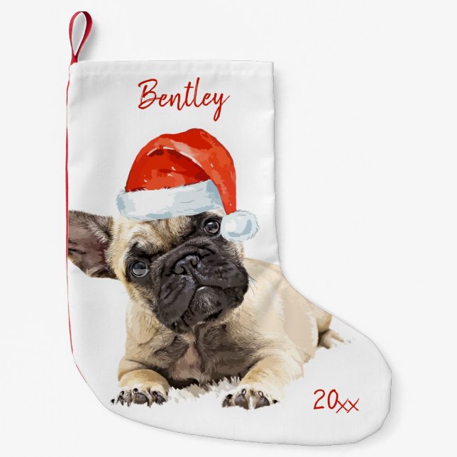 French Bulldog Santa Dog Cute Puppy Christmas Dog Small Christmas Stocking (Front)