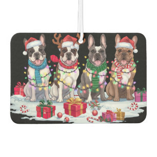 French bulldog Santa hat antlers elf Christmas Car Air Freshener