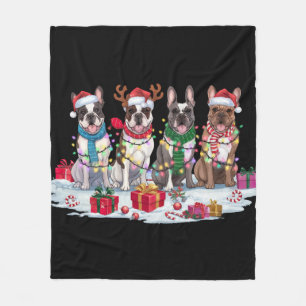 French bulldog Santa hat antlers elf Christmas Fleece Blanket