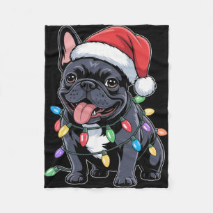 French Bulldog Santa Hat Christmas Lights Gifts Fleece Blanket