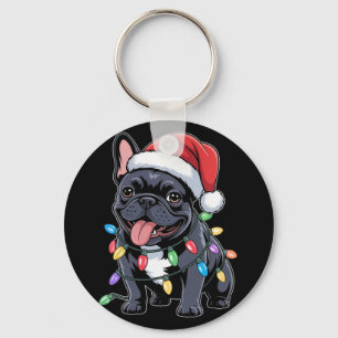 French Bulldog Santa Hat Christmas Lights Gifts Key Ring
