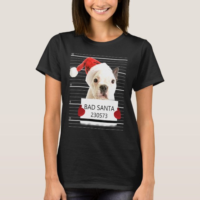 French Bulldog Santa Hat Personal Stalker Christma T-Shirt (Front)