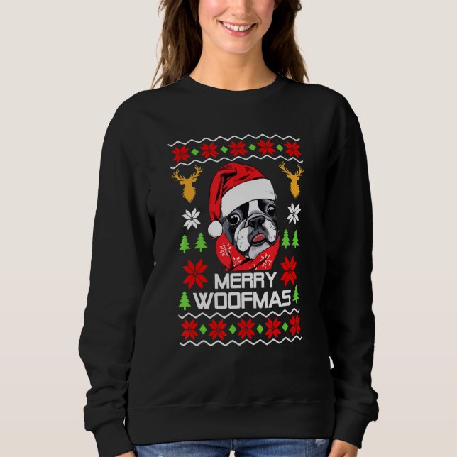 French Bulldog Santa Hat Ugly Christmas Sweater Ho (Front)