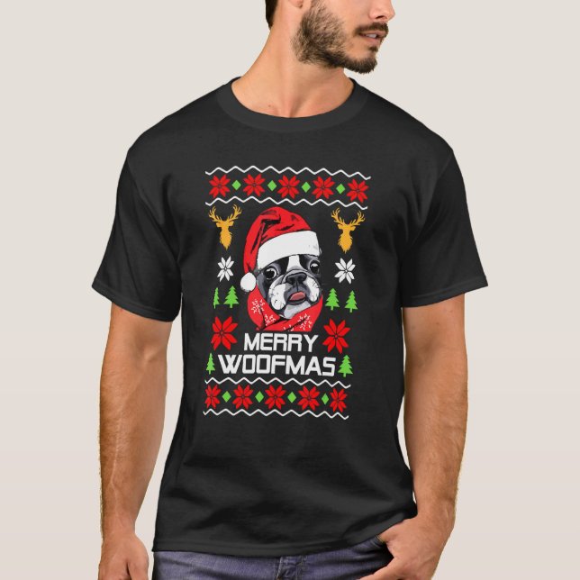 French Bulldog Santa Hat Ugly Christmas Sweater Ho (Front)