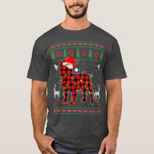 French Bulldog Santa Red Plaid Ugly Christmas Swea T-Shirt