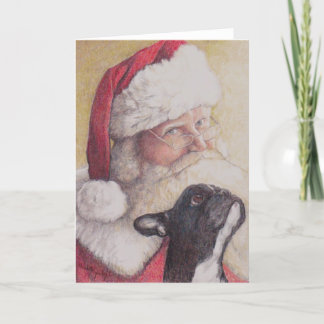 French Bulldog & SantaClaus Dog Art Christmas Card