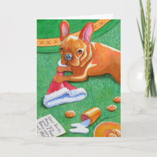 French Bulldog Santa's Hat Holiday Card