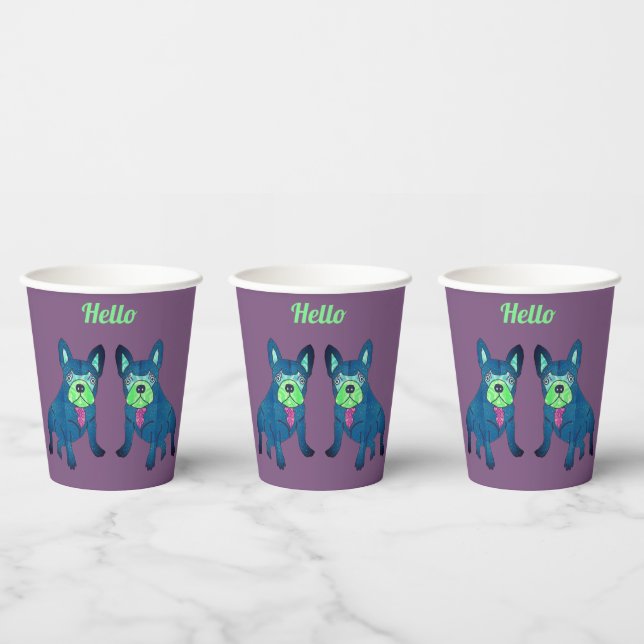 French Bulldog says Hello French Bulldog Paper Cups (Multi)