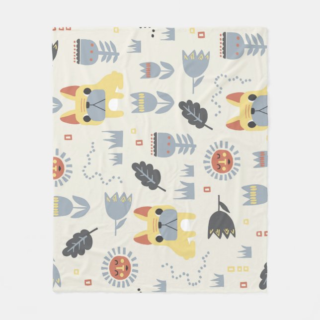 French Bulldog: Scandinavian Floral Repeat. Fleece Blanket (Front)