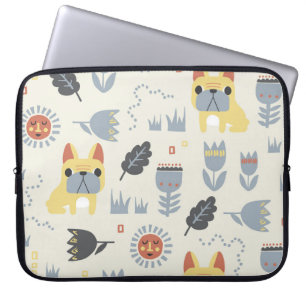 French Bulldog: Scandinavian Floral Repeat. Laptop Sleeve