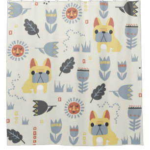 French Bulldog: Scandinavian Floral Repeat. Shower Curtain