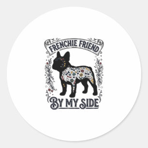 French Bulldog Shirt Vintage Floral Dog Lover Art_ Classic Round Sticker
