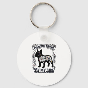 French Bulldog Shirt Vintage Floral Dog Lover Art_ Key Ring