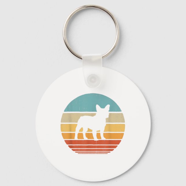 French Bulldog Silhouette 60s 70s Gift Dog Lover Key Ring (Front)