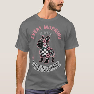 French bulldog silhouette and colourful tropical f T-Shirt