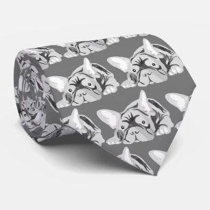 French Bulldog Silhouette black and white Tie