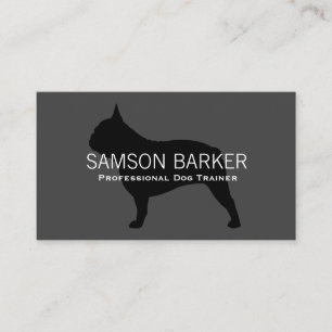 French Bulldog Silhouette Black on Grey Business Card