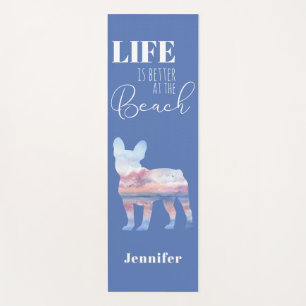 French Bulldog Silhouette Blue and Pink Yoga Mat