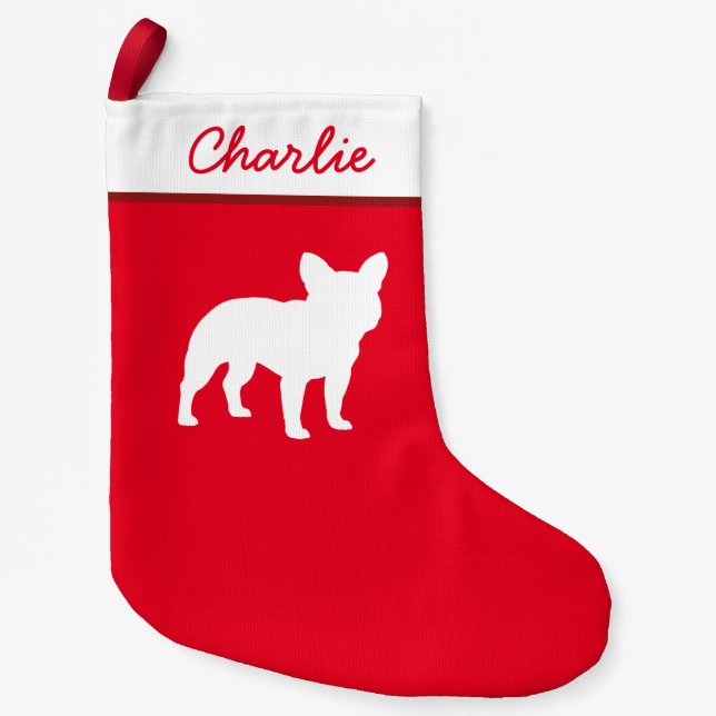 French Bulldog Silhouette | Frenchie Dog Holiday Small Christmas Stocking (Front)