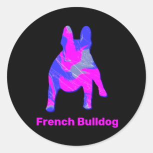 French Bulldog Silhouette Pink & Blue Classic Round Sticker