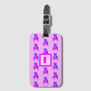 French Bulldog Silhouette Pink & Blue Monogram Luggage Tag