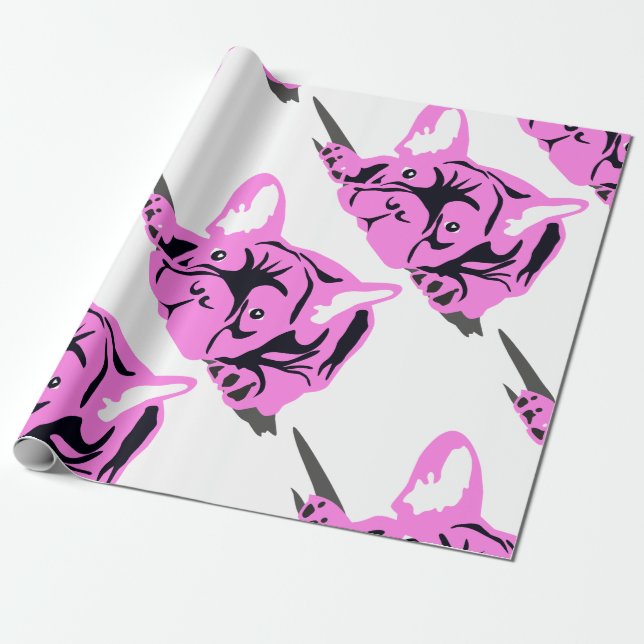 French Bulldog Silhouette Wrapping Paper (Unrolled)