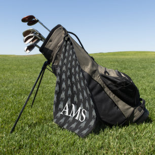 French Bulldog Silhouette Y&B Grid Black Golf Towel