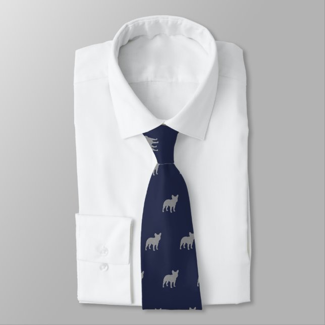 French Bulldog Silhouettes Pattern Blue Tie (Tied)