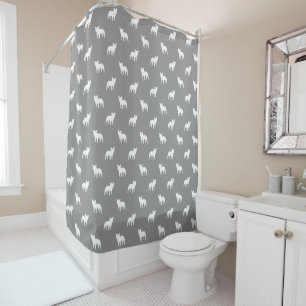 French Bulldog Silhouettes Pattern Grey Shower Curtain