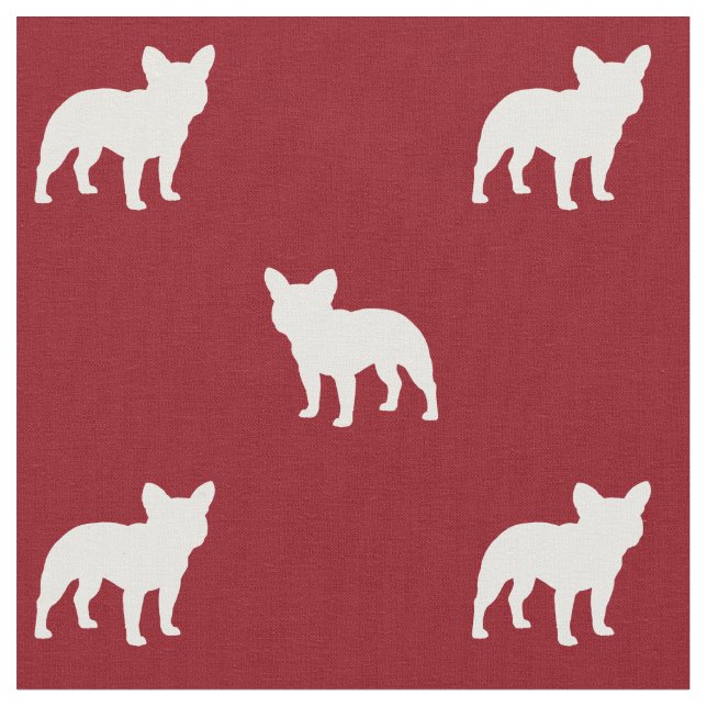 French Bulldog Silhouettes Pattern Red and White Fabric (Close Up)