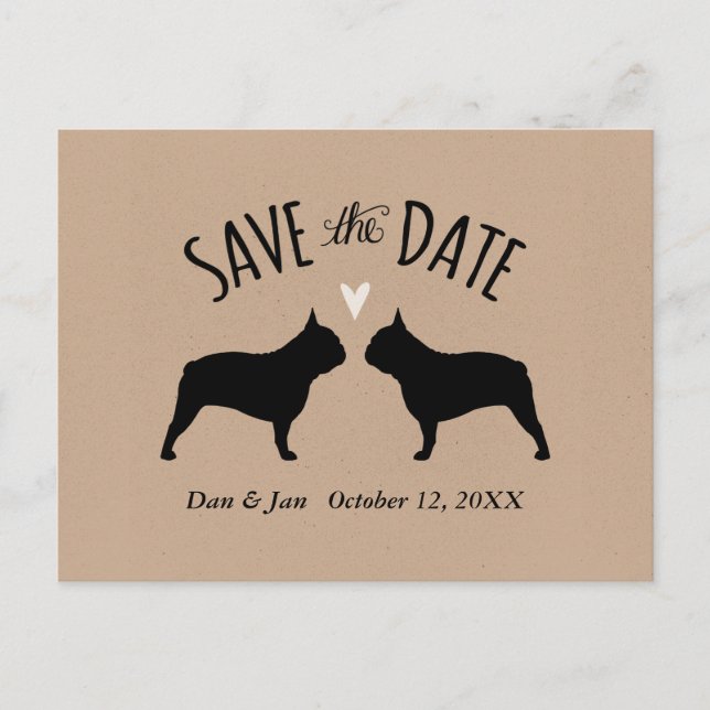French Bulldog Silhouettes Wedding Save the Date Announcement Postcard (Front)