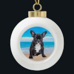 French Bulldog Sitting On Beach Ceramic Ball Christmas Ornament<br><div class="desc">A perfect gift for someone who loves French Bulldog.</div>