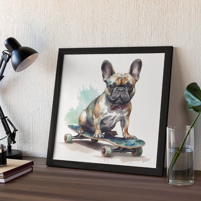 French Bulldog sitting on skateboard Poster (Creator Uploaded)