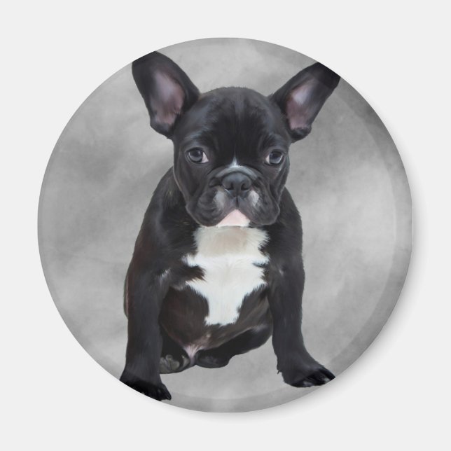 French Bulldog Sitting Watercolor Oil Painting Magnet (Front)