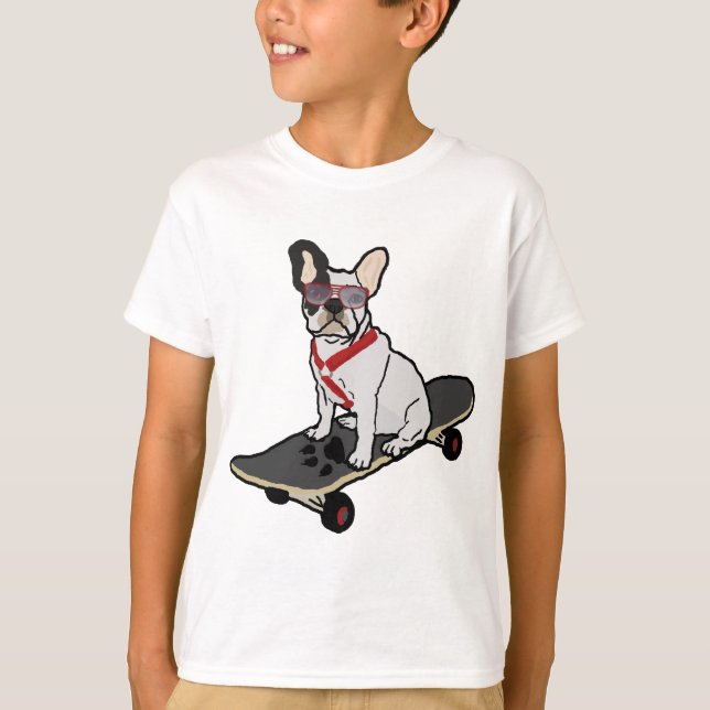 French Bulldog Skateboarding w/sunglasses Kid'sTee T-Shirt (Front)