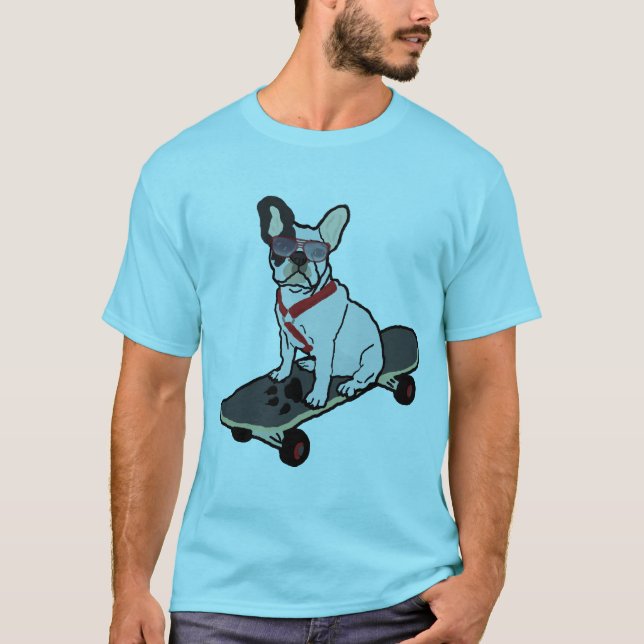 French Bulldog Skateboarding w/sunglasses Tee (Front)