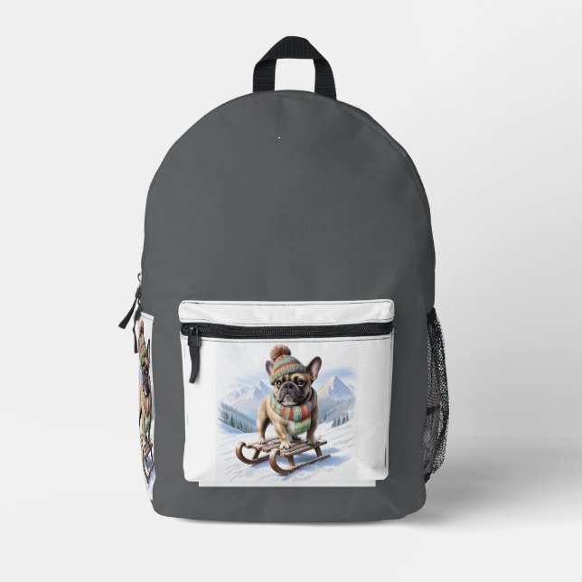 French Bulldog sled ride Bulldog Printed Backpack (Front)