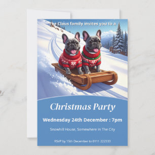 French Bulldog Sled Ride Christmas Invitation