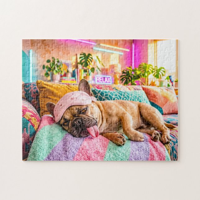 French Bulldog Sleeping with Eye Mask Jigsaw Puzzle (Horizontal)