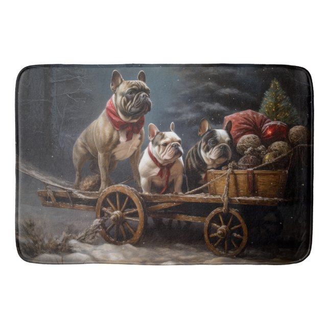 French Bulldog Snowy Sleigh Christmas Decor Bath Mat (Front)