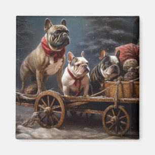 French Bulldog Snowy Sleigh Christmas Decor Magnet