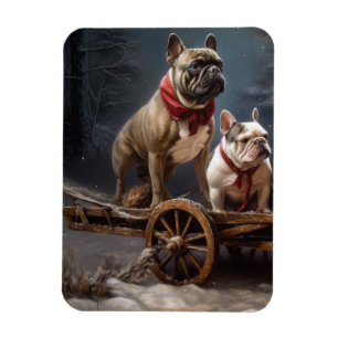 French Bulldog Snowy Sleigh Christmas Decor Magnet