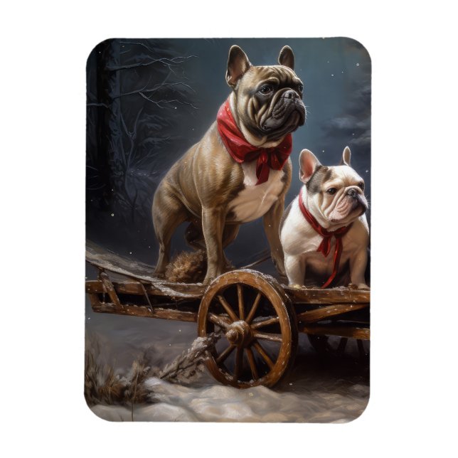 French Bulldog Snowy Sleigh Christmas Decor Magnet (Vertical)