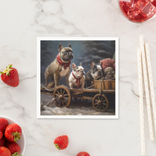 French Bulldog Snowy Sleigh Christmas Decor Napkin