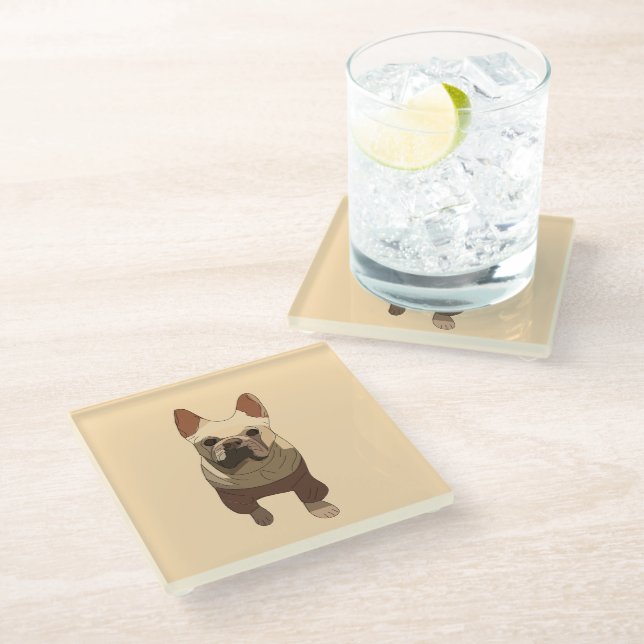 French Bulldog, Soft Peach Glass Coaster (Angled)