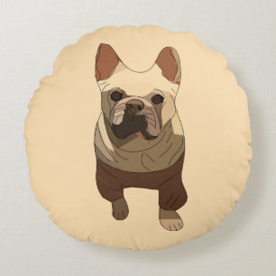 French Bulldog, Soft Peach Round Cushion
