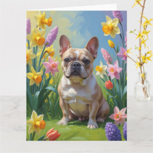 French Bulldog Spring Flowers Painting Card