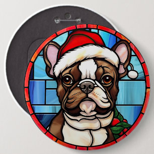 French Bulldog Stained Glass Christmas  6 Cm Round Badge