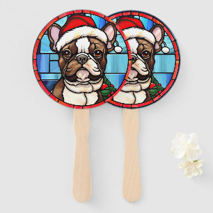 French Bulldog Stained Glass Christmas Hand Fan